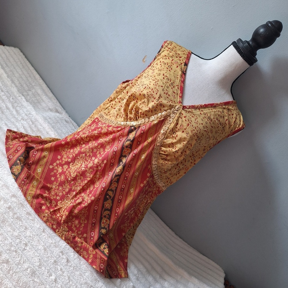 Vtg 90's Y2K Baby Doll Blouse Womens 18/20 Patchwork Vneck Sequence Hippie Gypsy